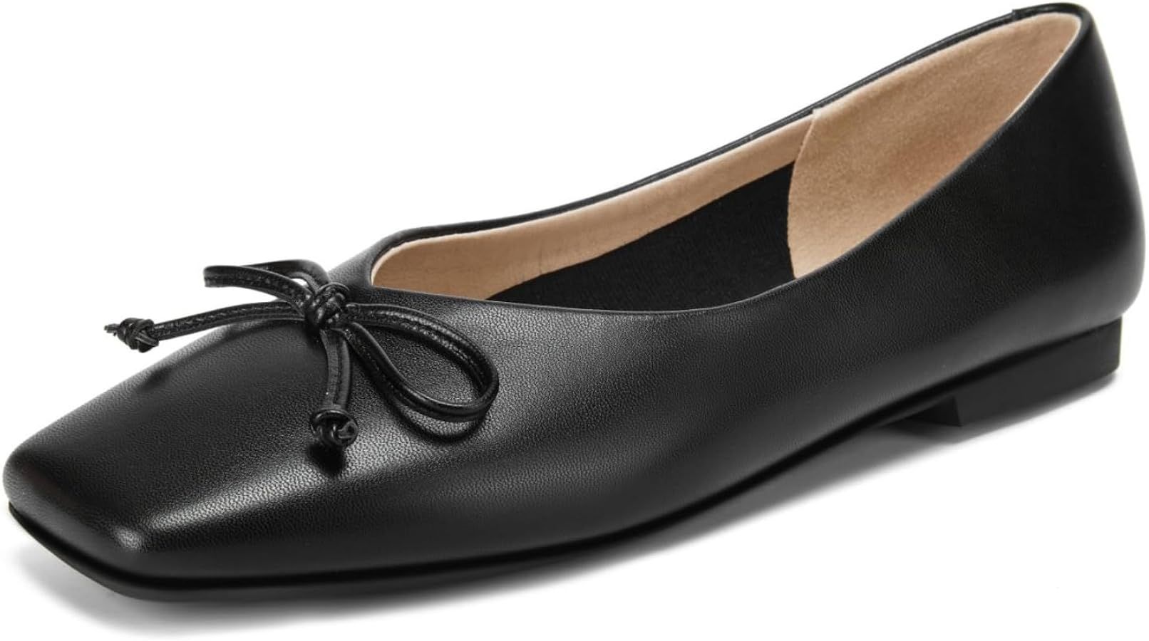UBWDU Women's Low Heel Flat Shoes Comfortable Square Toe Bowknot Decoration Casual Ballet Shoes | Amazon (US)