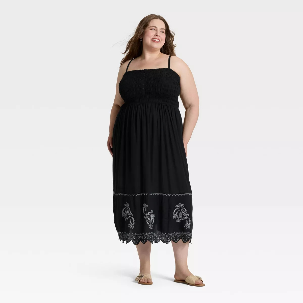 Women's Button-Front Smocked Maxi Sundress - Universal Thread™ Black | Target