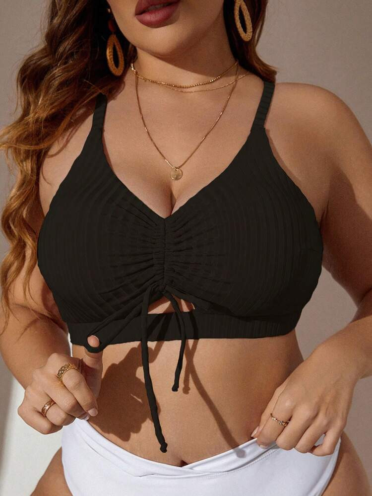 Plus Drawstring Front Bikini Top | SHEIN