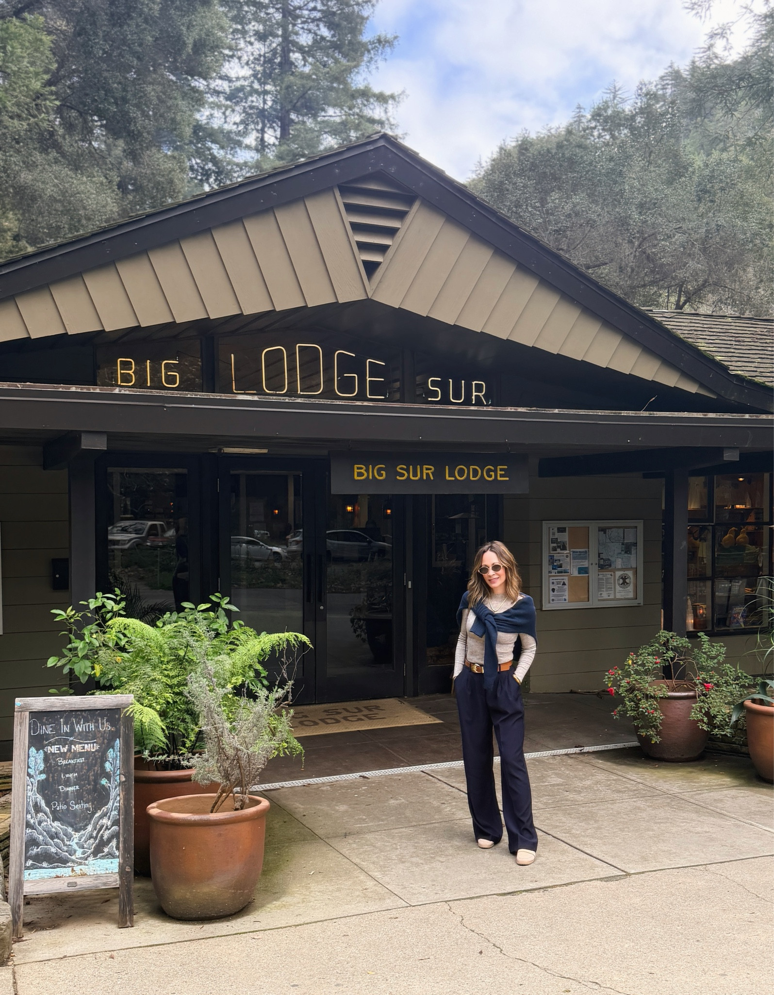 The trip to Big Sur is not complete without this comfortable but chic outfit. Navy blue trousers, loafers, a turtleneck, gold belt, and jewelry, as well as my super soft sweater, tied around my shoulders, was perfect for keeping warm and comfy, was still looking put together while exploring shops and eating brunch and having a glass of wine. ￼

#LTKTravel #LTKOver40 #LTKSeasonal