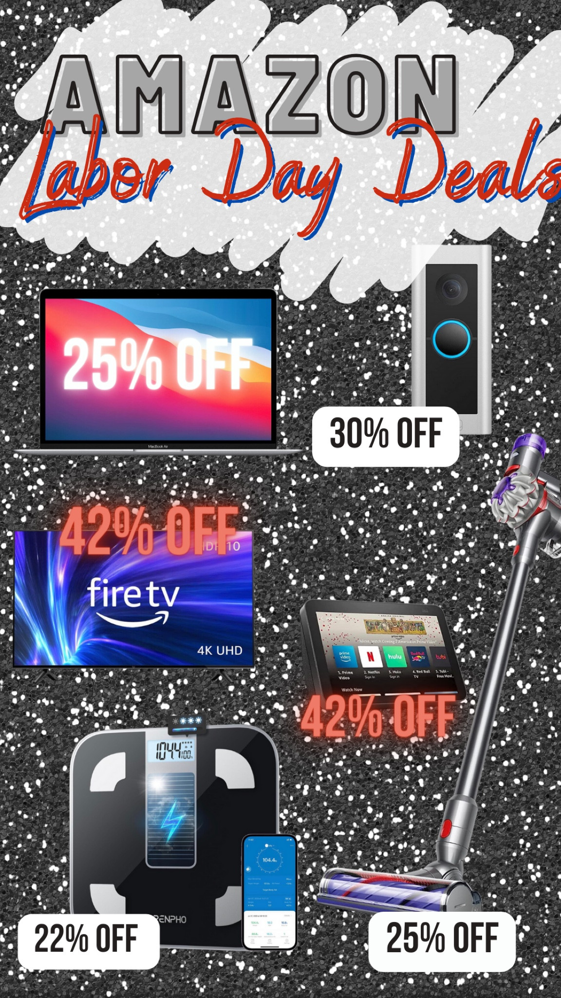 My Top Amazon Labor Day Tech deals! 
Apple - Mac - MacBook - Fire TV - Ring Doorbells - Dyson Vacuum - Amazon Echo Show 8 - Solar Powered Scale 


#LTKSale #LTKfamily #LTKhome