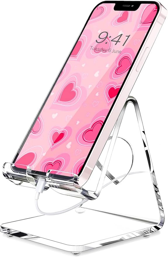 Crpich Acrylic Cell Phone Stand, Portable Phone Holder, Clear Phone Stand for Desk, Compatible wi... | Amazon (US)