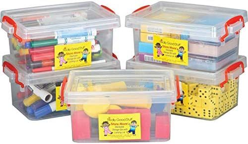 Really Good Stuff Small Clear Plastic Stackable Storage Tubs with Locking Lid – Red Handles Loc... | Amazon (US)