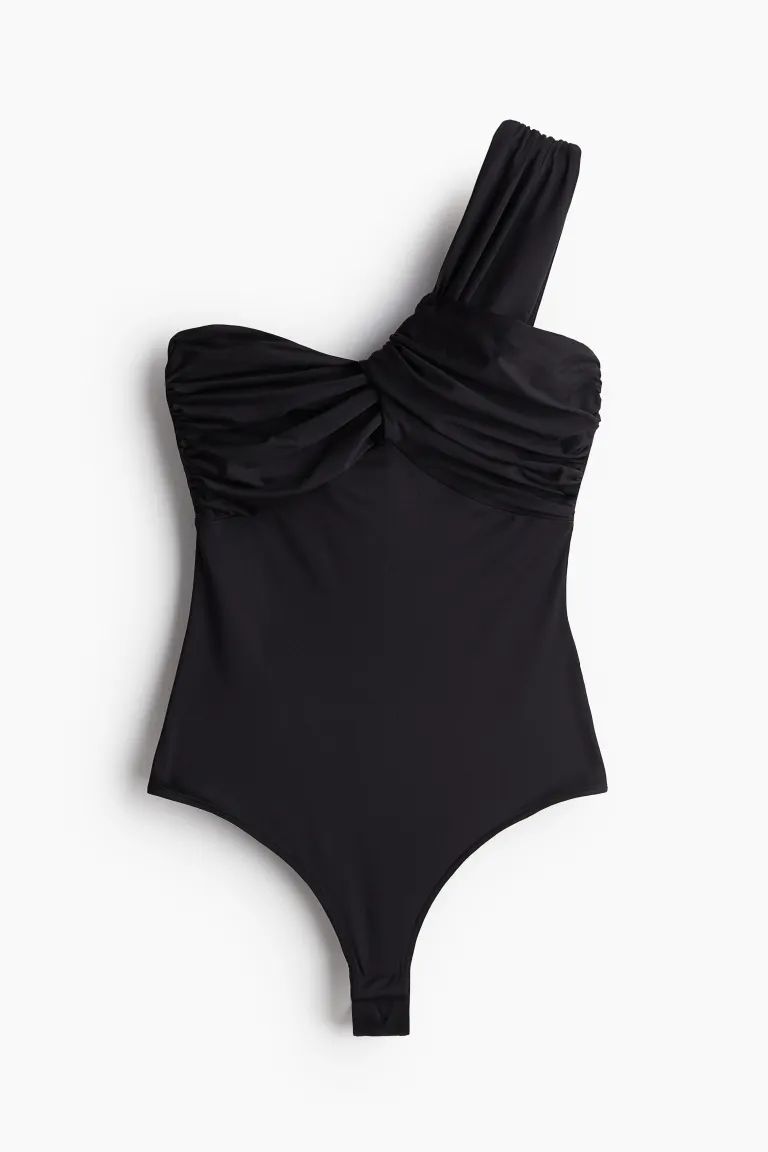 One-shoulder Thong Bodysuit - Asymmetric Neckline - Sleeveless - White - Ladies | H&M US | H&M (US + CA)