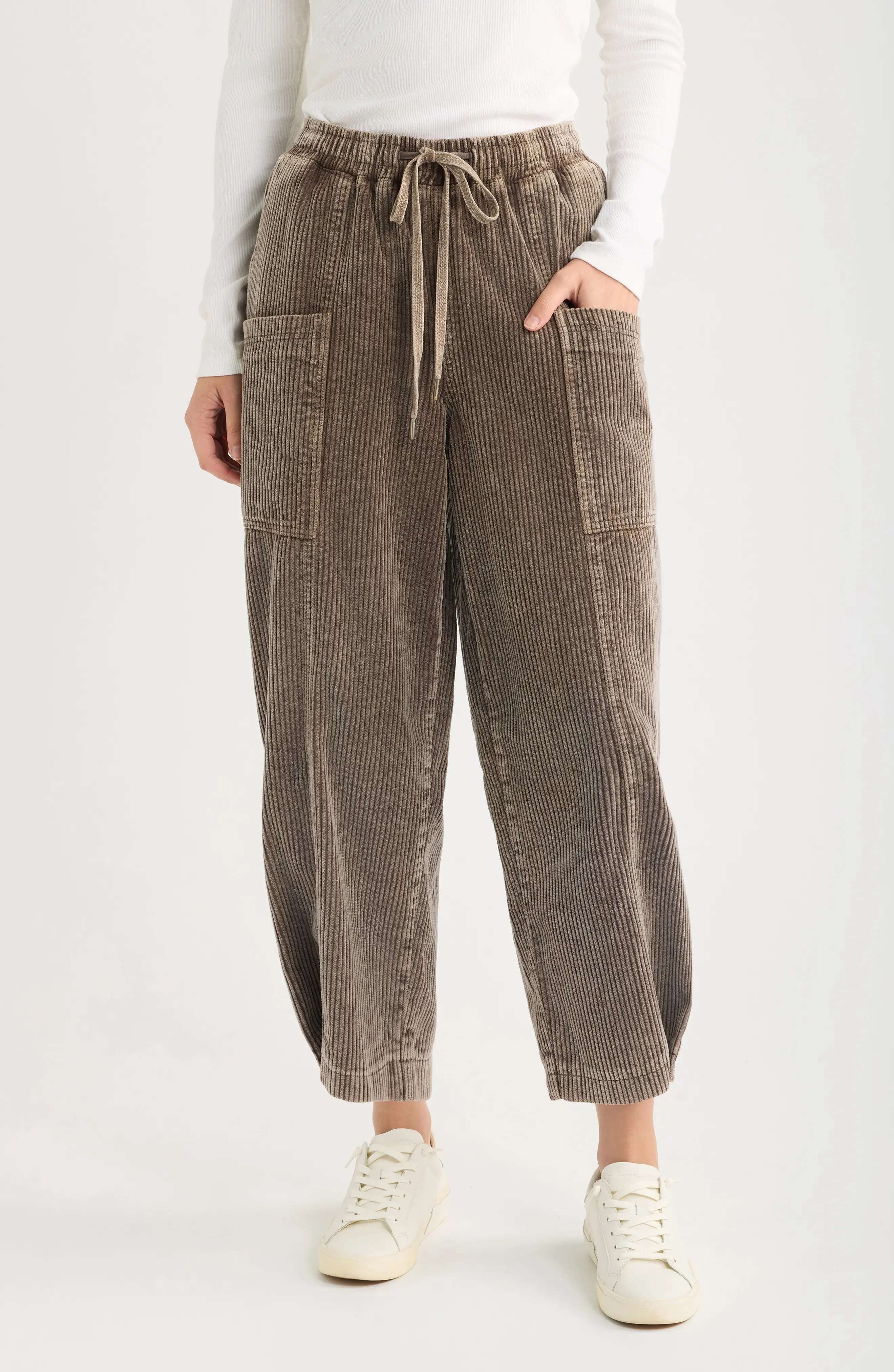 CITY BLUES Pull-On Cotton Corduroy Barrel Leg Cargo Pants (Women) | Nordstrom | Nordstrom