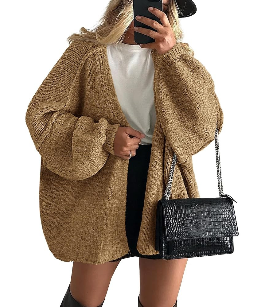 PRETTYGARDEN Womens Oversized Cardigan Sweaters 2025 Fall Long Lantern Sleeve Knit Open Front Lig... | Amazon (US)