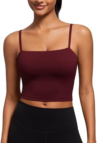 CRZ YOGA Butterluxe Cami Crop Tank Tops for Women - Square Neck Adjustable Padded Longline Sports... | Amazon (US)