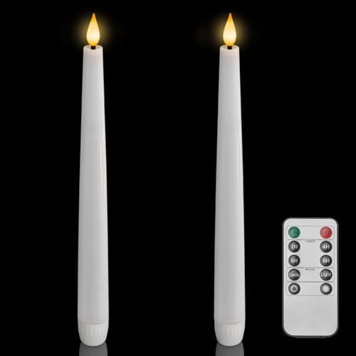 Homemory 2 Pcs Waxy Flameless Taper Candles with Remote, Led Flameless Candlesticks Classic Tall ... | Amazon (US)