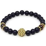 Black Onyx Beaded Gold Lion Bracelet Beaded Mens Jewelry | Amazon (US)