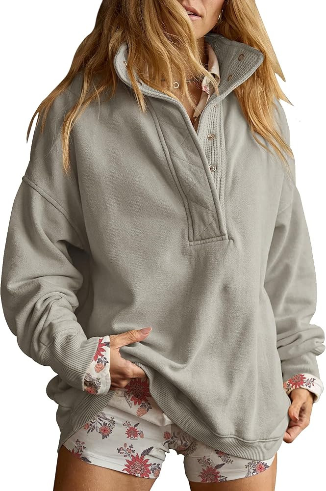 Gacaky Sweatshirt for Women Oversized Casual Long Sleeve Button Henley Neck Pullover Tops Fashion... | Amazon (US)