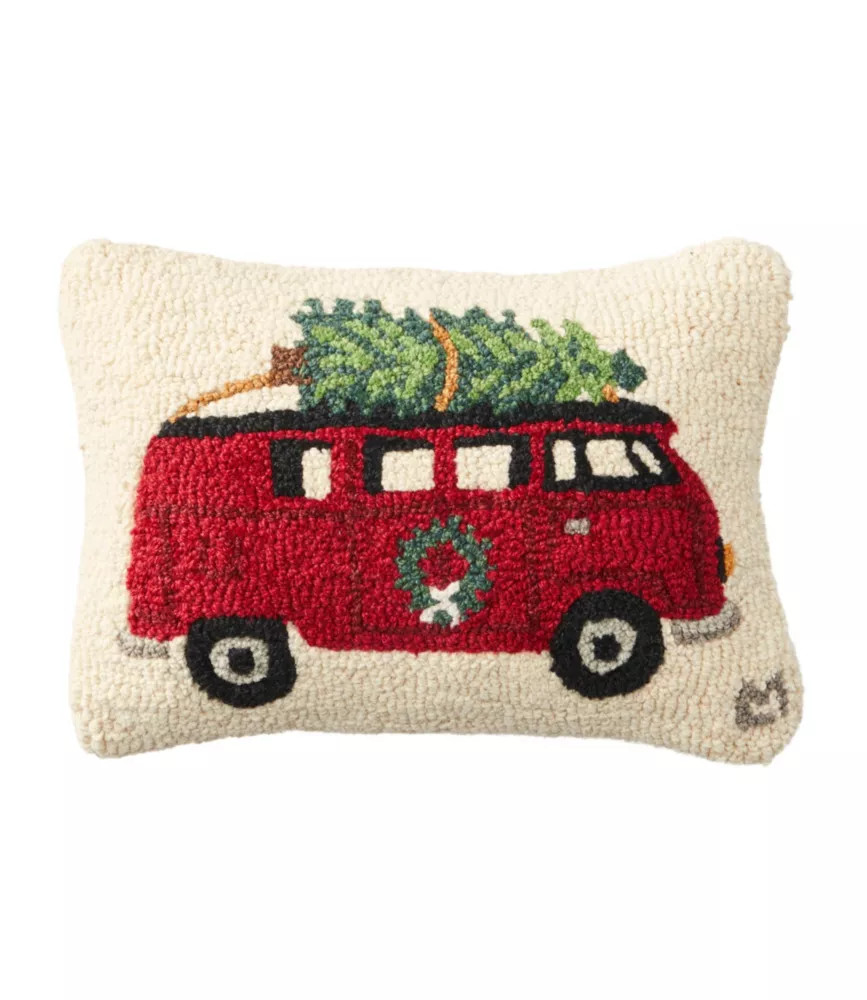 Wool Hooked Throw Pillow, Holiday Camper Van, 14" x 20" | L.L. Bean