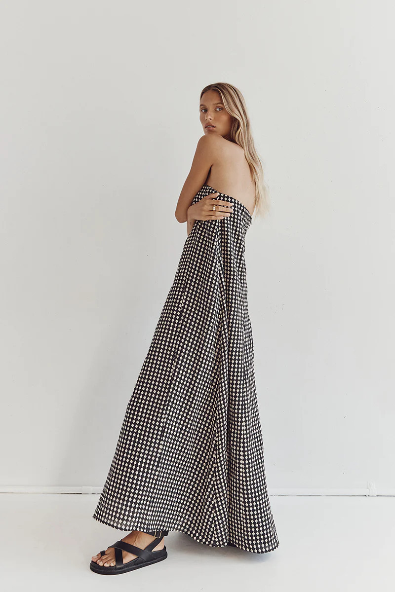 MILA BLACK & BEIGE LINEN MIDI DRESS | DISSH