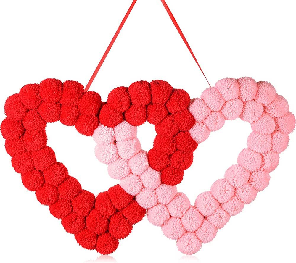 Tatuo Valentine Day Wreath Felt Pom Pom Wreath Balls 11.8 Inch Valentine Wreath Decorations Color... | Amazon (US)