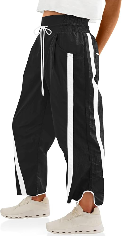LOMON Womens Baggy Wide Leg Pants 2026 Lightweight Drawstring Contrast Color Elastic Waisted Y2K ... | Amazon (US)