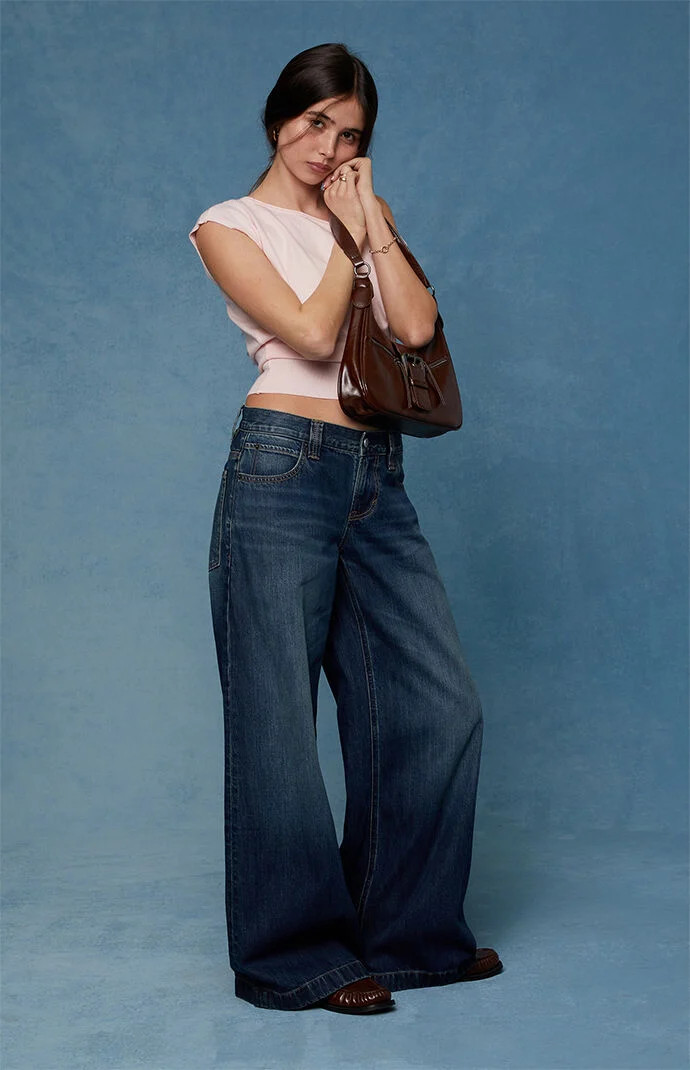 Women's Sloane Low Rise Ultra Baggy Jeans Dark Blue in Dark Indigo - Size 33 | PacSun