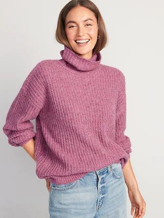 Shaker-Stitch Tunic-Length Turtleneck Sweater for Women | Old Navy (US)