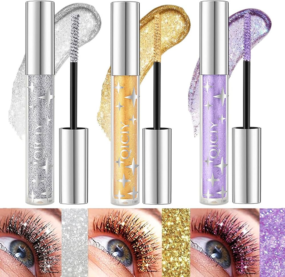 Glitter Mascara Eyeshadow, 3Pcs Sparkling Diamonds Silver Diamond Mascara, Lengthening Volumizing... | Amazon (US)