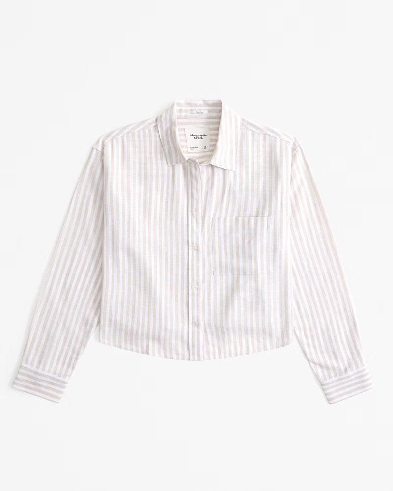 Women's Oversized Linen-Blend Cropped Shirt | Women's Tops | Abercrombie.com | Abercrombie & Fitch (US)