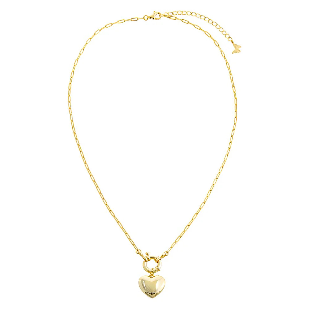 Solid Puffy Heart Paperclip Chain Necklace | Adina Eden