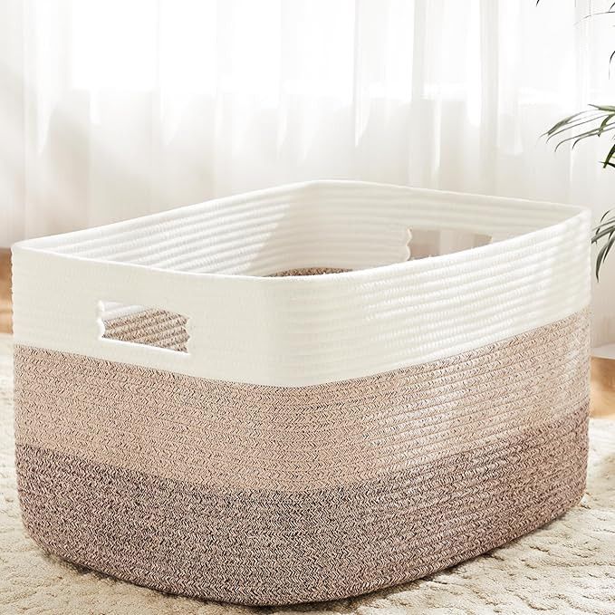 Artfeel Blanket Basket,Rectangle Woven Baskets for Storage,65L Laundry Basket for Decorative Nurs... | Amazon (US)
