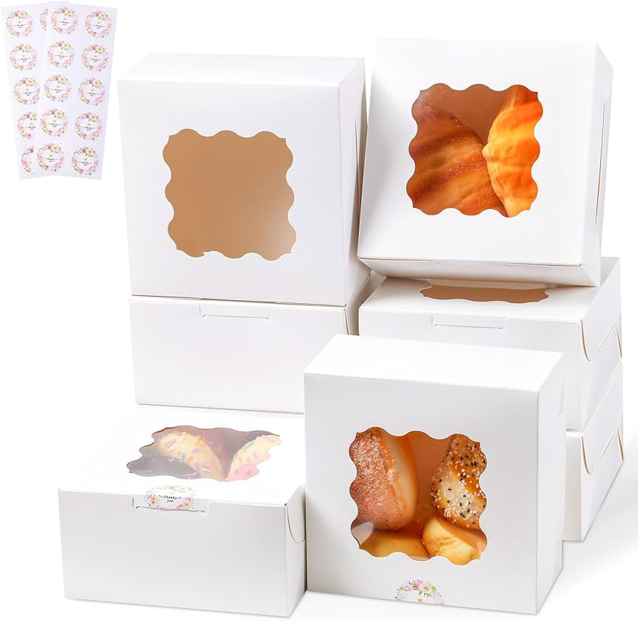 20pcs White Cookie Boxes with Window, 6x6x3 inches Treat Boxes for Dessert, Strawberry, Bakery, P... | Amazon (US)