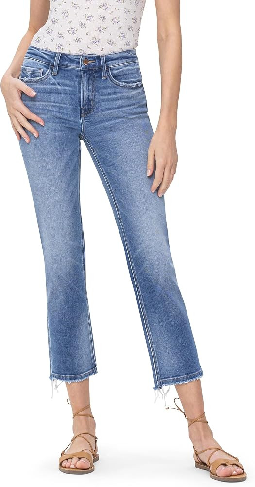Flying Monkey, Mid Rise Crop Straight Jeans, Medium Blue | Amazon (US)
