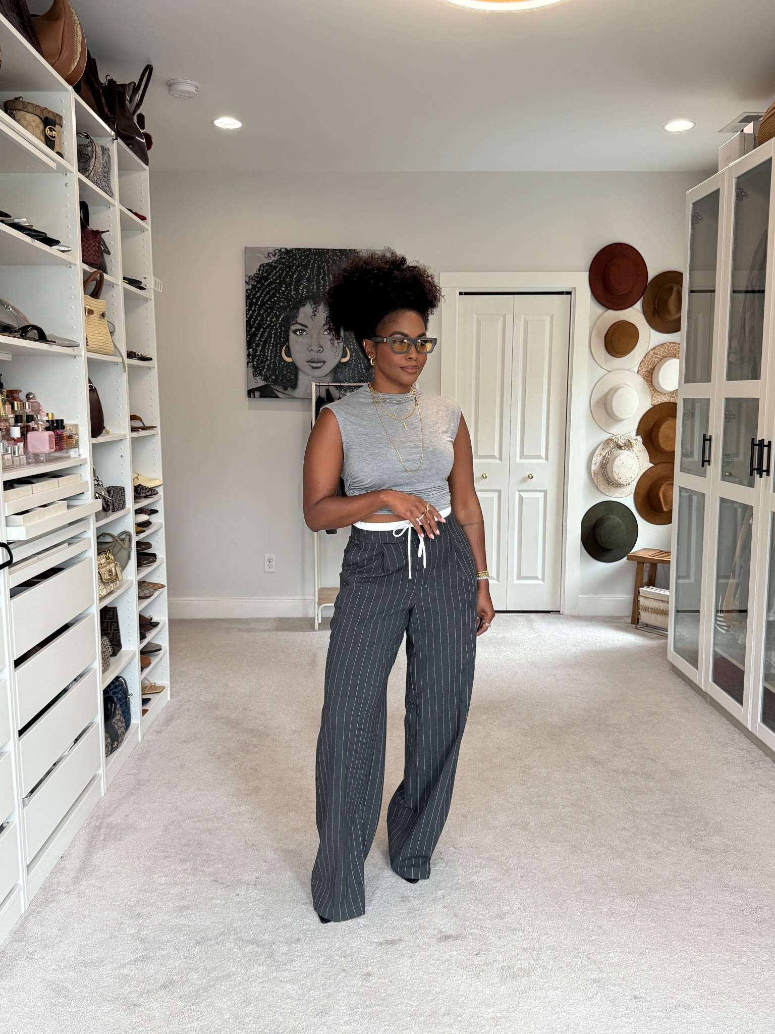 Walmart and Scoop did their things with these pants. I think sizes are limited but check for restocks. 
Top: M
Pants: 6 (if in between sizes, size down) 