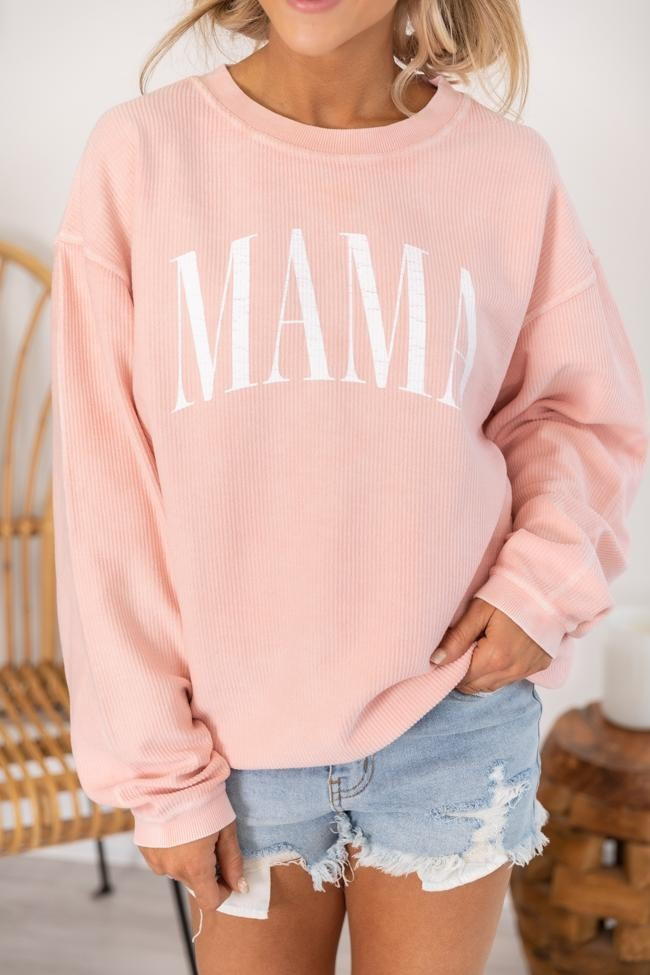 Mama Vintage Corded Graphic Pink Sweatshirt | The Pink Lily Boutique