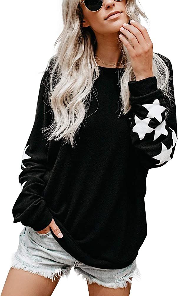 Blooming Jelly Womens Stars Pullover Sweaters Crewneck Long Sleeve Shirts Lightweight Cute Tops | Amazon (US)