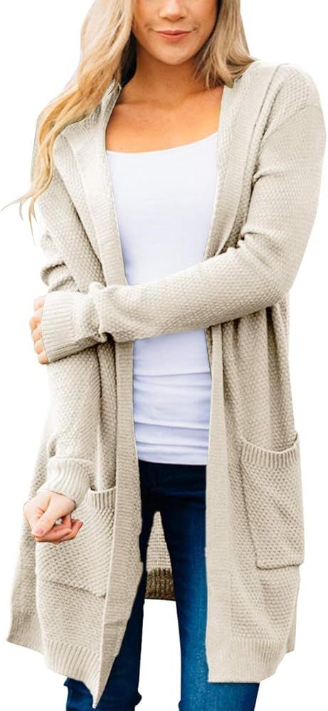 MEROKEETY Women's Long Sleeve Open Front Hoodie Knit Sweater Cardigan Outwear | Amazon (US)