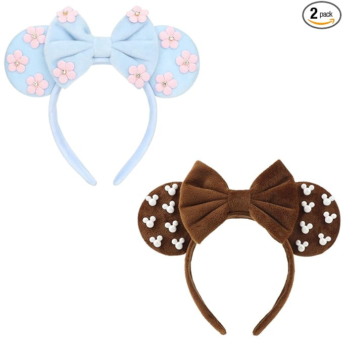 DRESHOW Mouse Ears Headbands for Women Glitter Hairbands Bow Head Bands Velvet Head Band Christma... | Amazon (US)