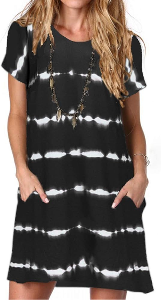Alaster Women’s Casual Summer T Shirt Dress Loose Short Sleeve Tunic Dress with Pocket for Wome... | Amazon (US)