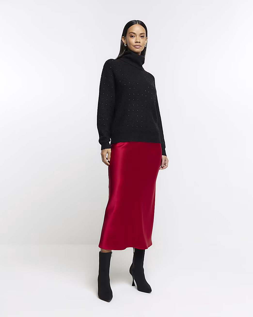 Red satin maxi skirt | River Island (UK & IE)