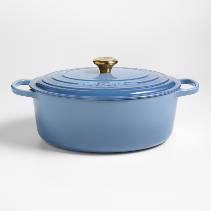 Le Creuset Signature 8-Qt. Chambray Enameled Cast Iron Oval Dutch Oven + Reviews | Crate & Barrel | Crate & Barrel