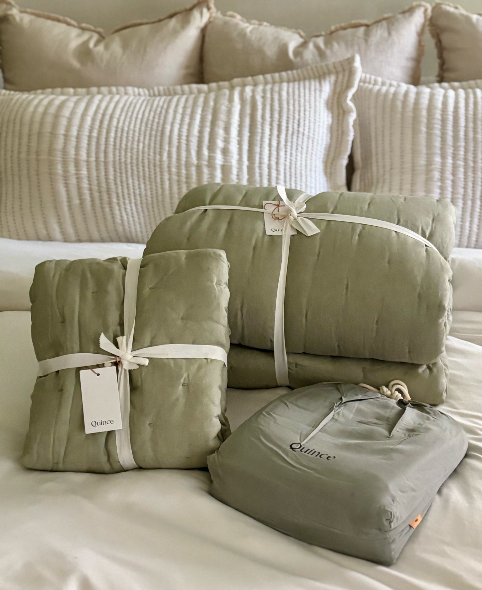 Refreshing my bedding this summer by layering in soft green tones with this new gorgeous European linen dream quilt set and bamboo sheets from Quince!  I already own the bamboo sheets in white and highly recommend!  They are SO soft!  Also shown is the bamboo duvet cover in white paired with the all seasons duvet insert as well as the organic cotton channel stitch coverlet! 

Use my code INFG-26LIFEONCHATHAMLANE10 for 10% off your first purchase!

#LTKHome #LTKSeasonal
