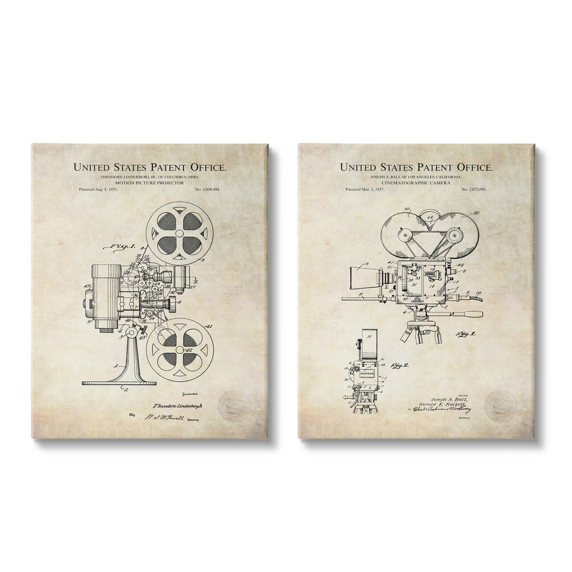 " Vintage Movie Camera Cinema Projector Patent Diagram " by Karl Hronek 2 - Pieces | Wayfair North America