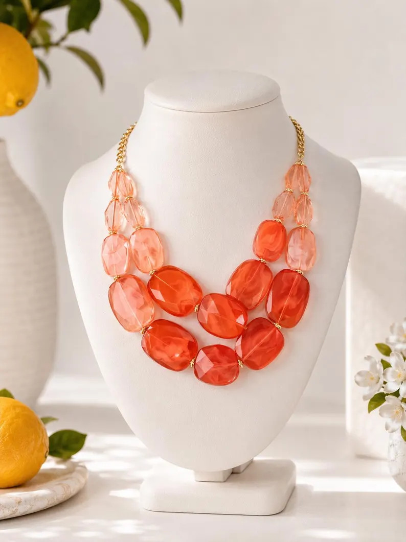 Fucshia Hot Pink Ombr\u00e9  Multi Layer Bubble Bead  Chandelier Bib Statement Necklace More Colo... | Etsy (Global)