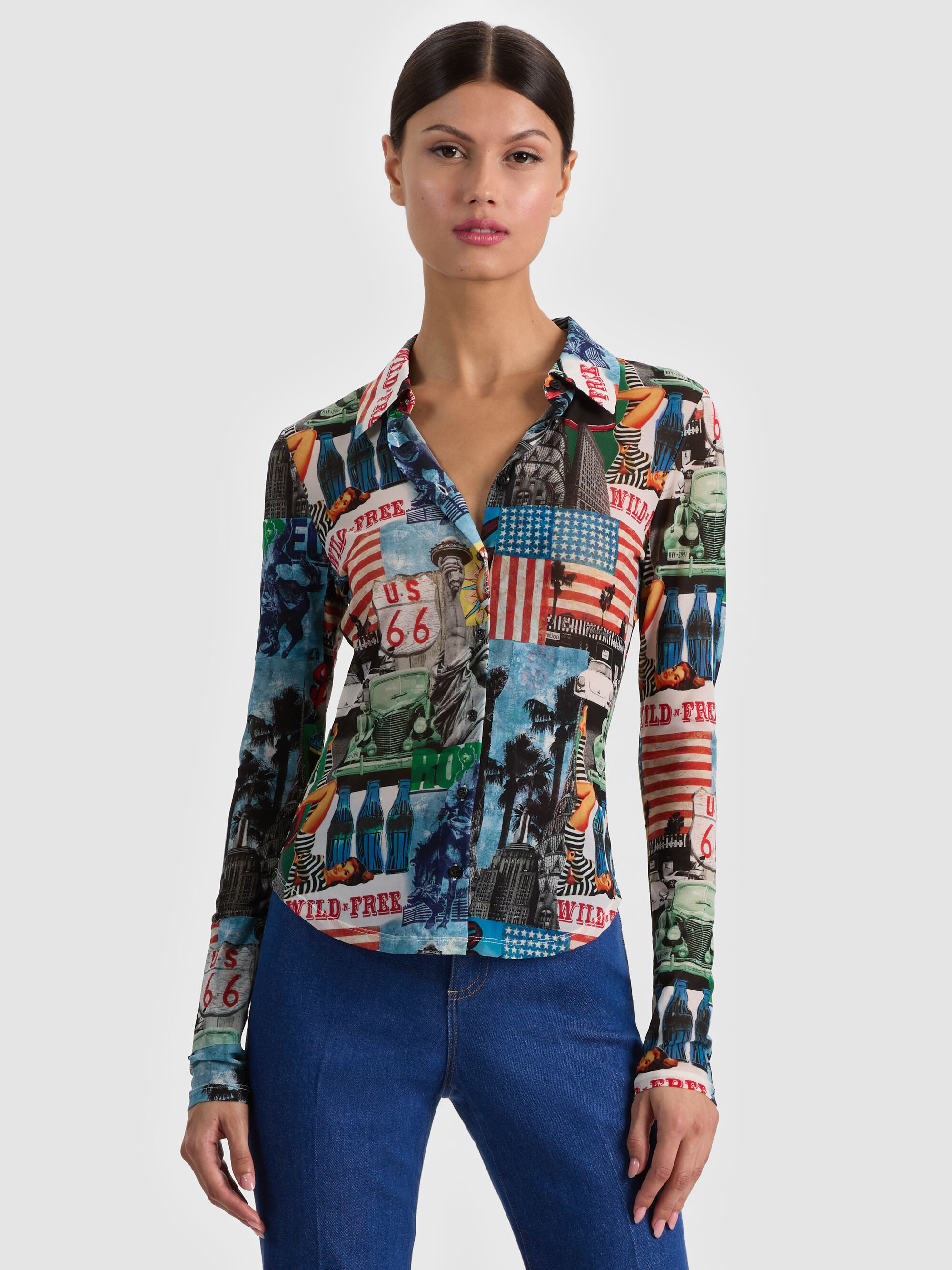 JADE MESH BUTTON DOWN | Alice + Olivia