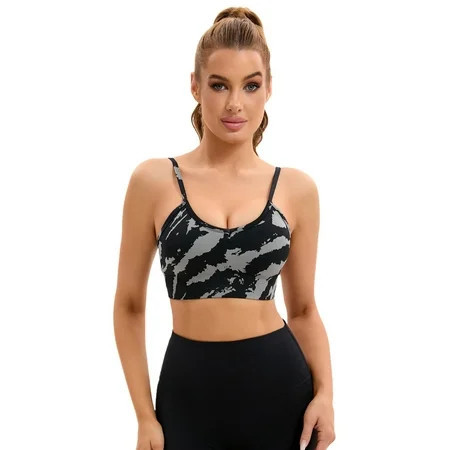 Unique Bargains Women's Tie-Dye U Back Sports Bras Wirefree Workout Bras S Black Grey | Walmart (US)