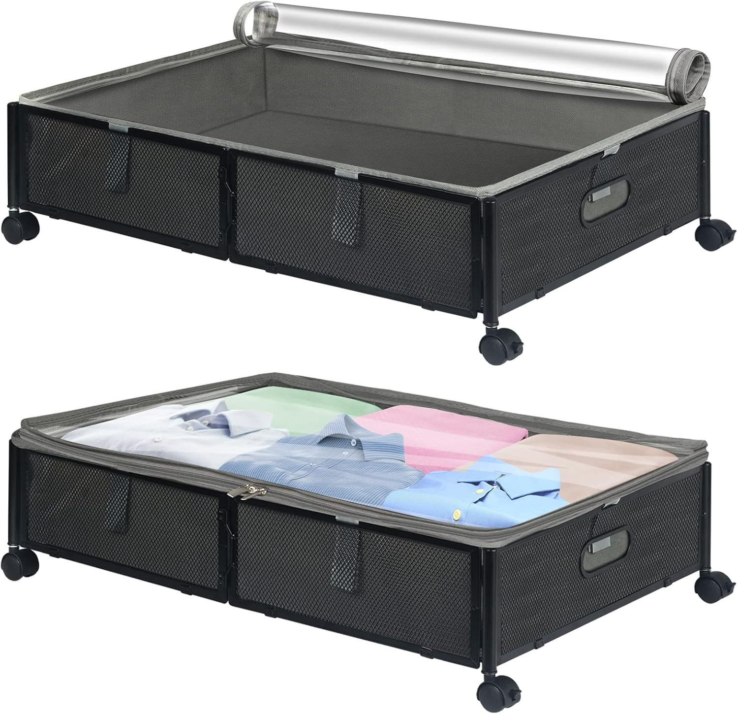 Under Bed Storage with Wheels and Non-woven Bags, 2 Pack Metal Foldable Under Bed Storage Contain... | Amazon (US)