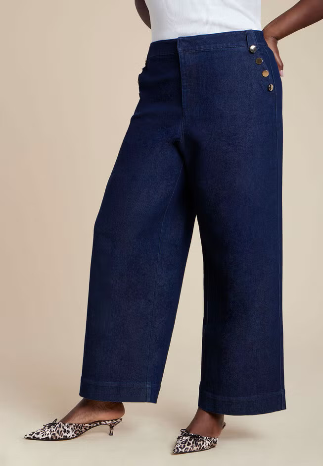 Sailor Gold Button Comfort Stretch Trouser Jean | Eloquii