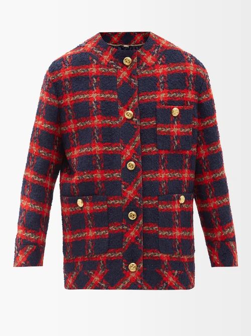 Gucci - Checked Tweed Jacket - Womens - Red Multi | Matches (US)