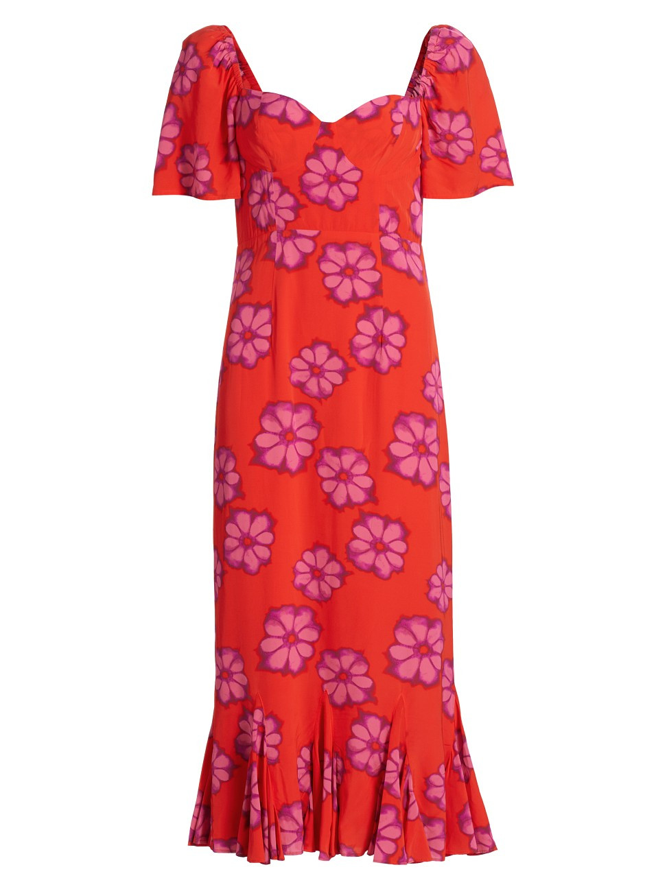 Women's Ramona Floral Godet-Hem Midi-Dress - Scarlet Bombay Bloom - Size 14 | Saks Fifth Avenue