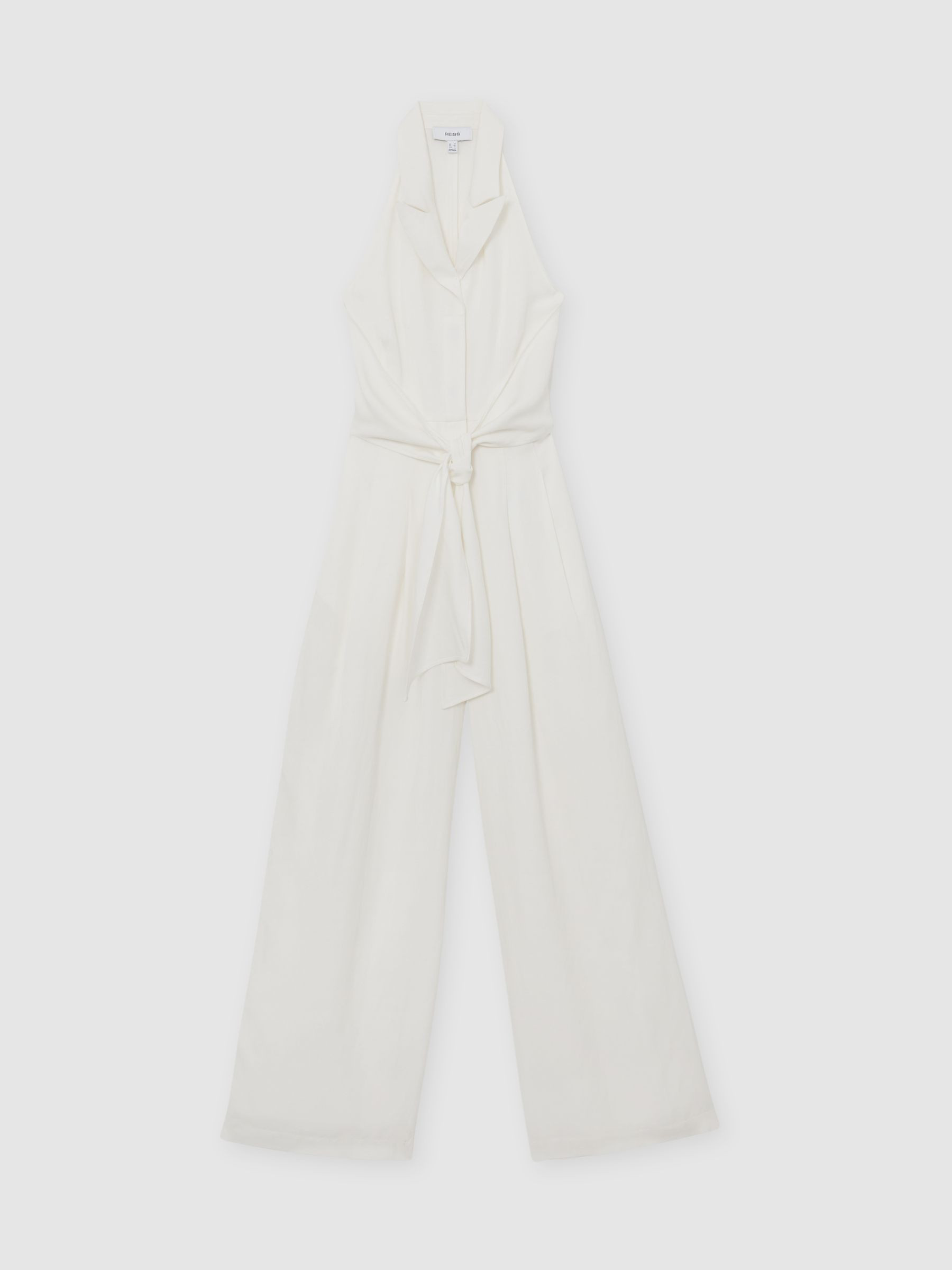Reiss Petite Tie-Front Wide-Leg Jumpsuit with Linen in Ivory | REISS | Reiss US