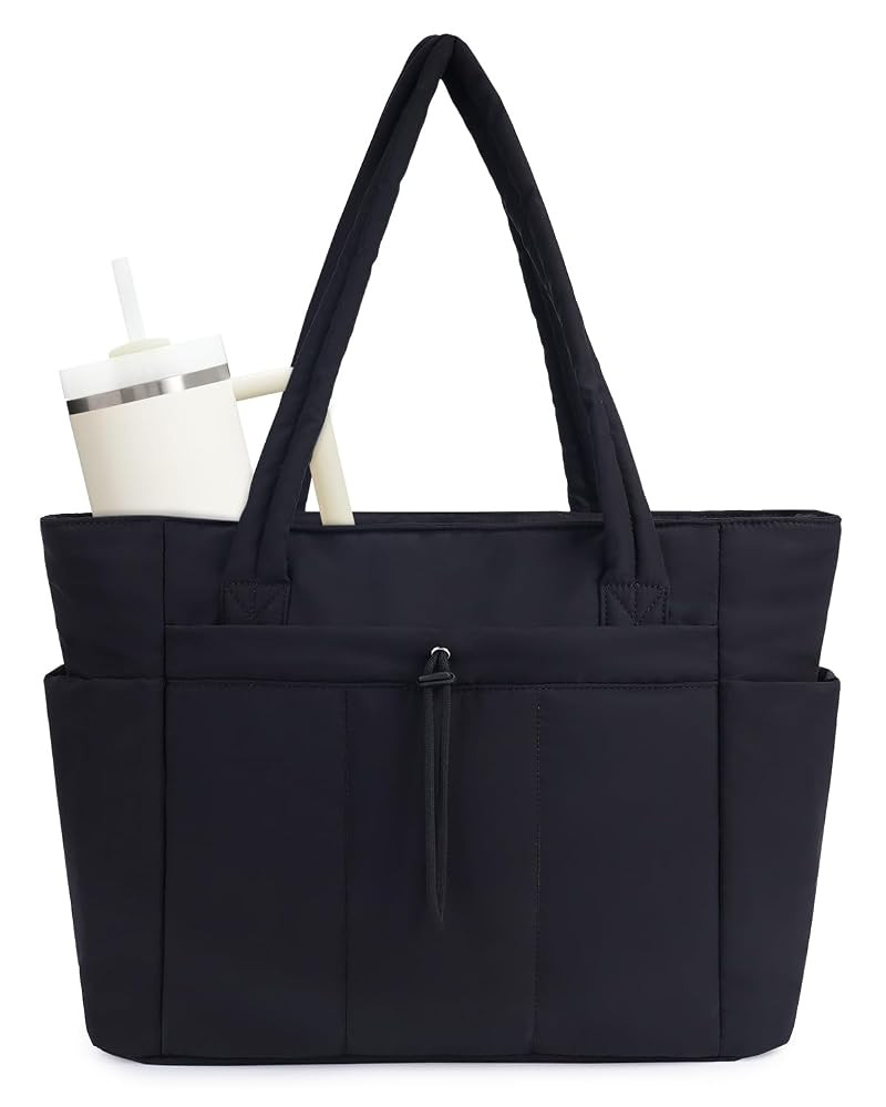 Wandering Nature Puffer Tote Bag with Cup Holder & Laptop Compartment & Trolley Sleeve for Travel... | Amazon (US)