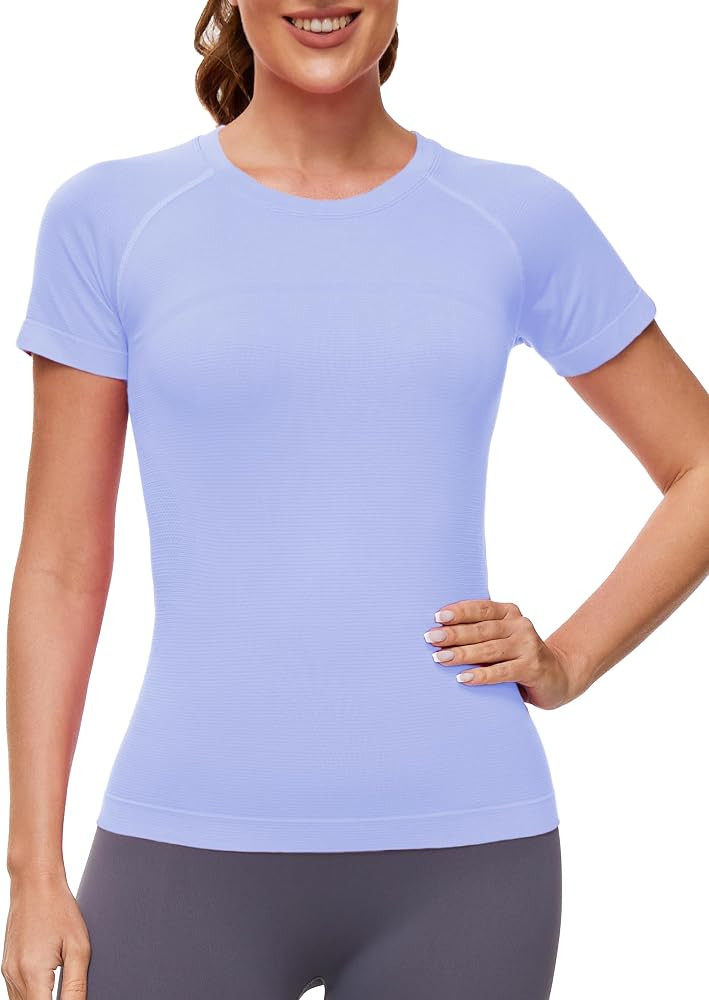 MathCat Workout Shirts for Women Short Sleeve Seamless Yoga Athletic Tees Sports Breathable Gym A... | Amazon (US)