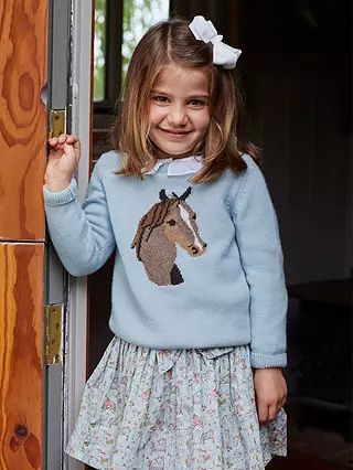 Trotters Confiture Kids' Freya Pony Cashmere Blend Jumper, Sea Blue | John Lewis (UK)