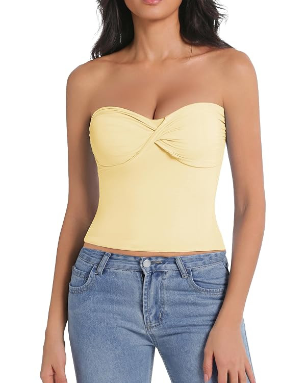 Abonlen Tube Tops for Women Twist Knot Summer Going Out Crop Tops Backless Strapless Bandeau Tops... | Amazon (US)