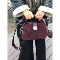 Suede Doctor Bag, Burgundy Leather Crossbody Medium Shoulder Purse, Vintage Suede Briefcase Bag | Etsy (US)