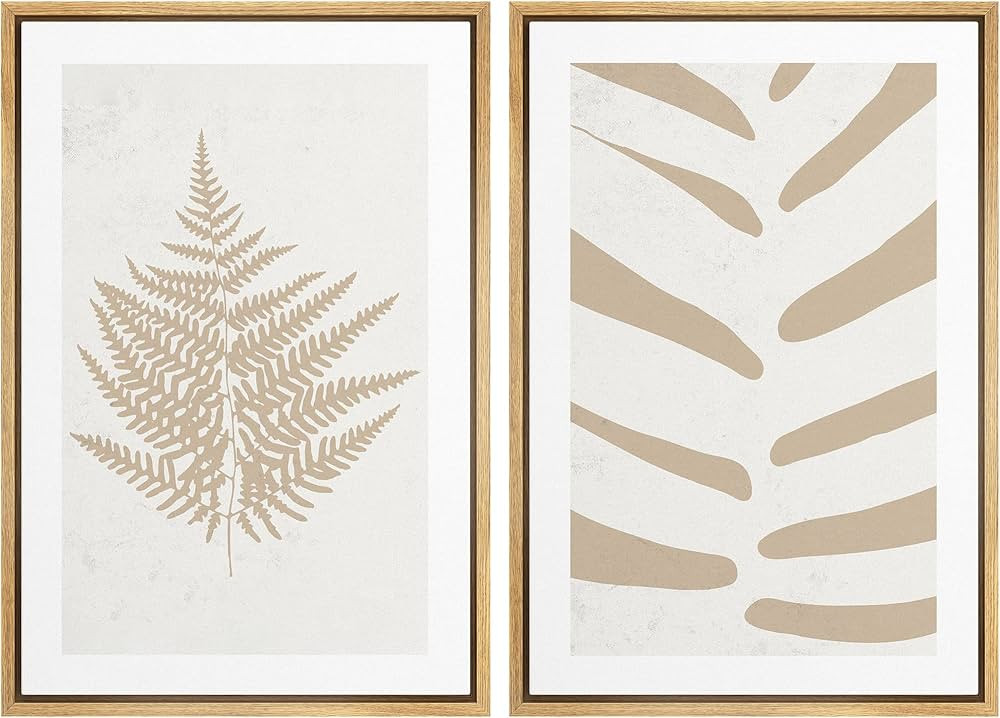 SIGNWIN Framed Canvas Print Wall Art Set Tan White Forest Plant Silhouettes Nature Wilderness Ill... | Amazon (US)